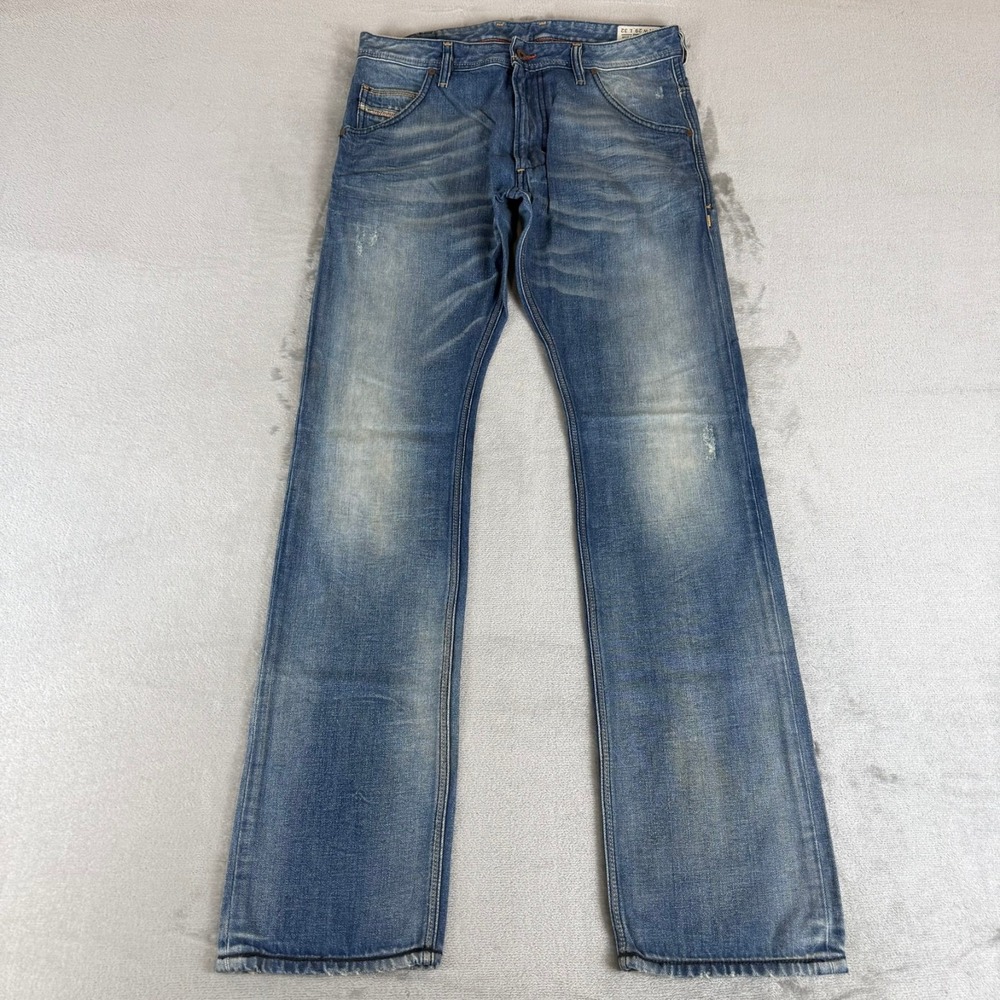 Diesel Krooley Slim Carrot Jeans Mens 29x32 Blue Denim Distressed Whisker 0806P